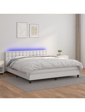 Boxspringbett mit Matratze & LED Weiß 180x200 cm Kunstleder