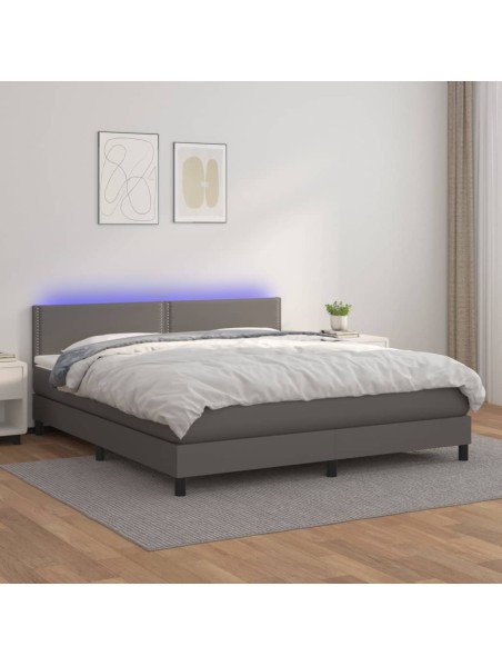 Boxspringbett mit Matratze & LED Grau 160x200 cm Kunstleder