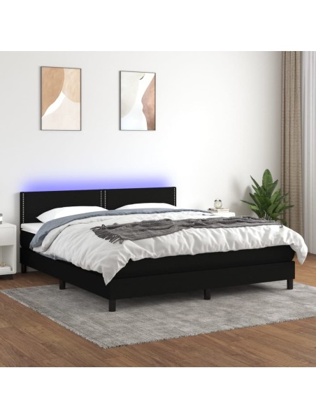 Boxspringbett mit Matratze & LED Schwarz 180x200 cm Stoff