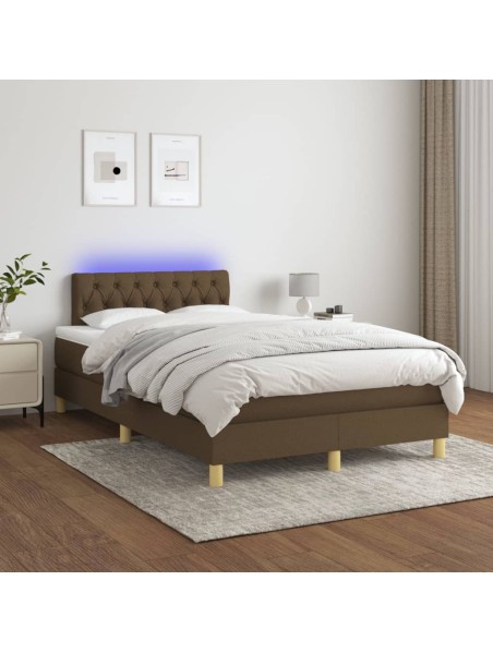 Boxspringbett mit Matratze & LED Dunkelbraun 120x200 cm Stoff