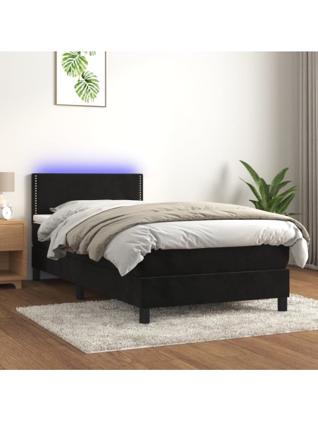 Boxspringbett mit Matratze & LED Schwarz 90x190 cm Samt