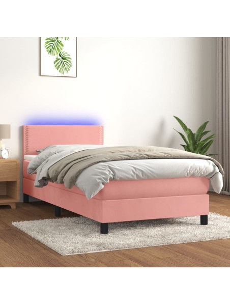 Boxspringbett mit Matratze & LED Rosa 90x190 cm Samt