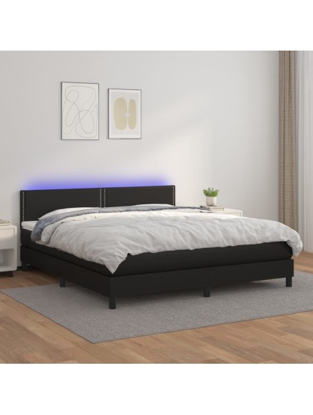 Boxspringbett mit Matratze & LED Schwarz 180x200 cm Kunstleder