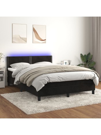 Boxspringbett mit Matratze & LED Schwarz 140x190 cm Samt