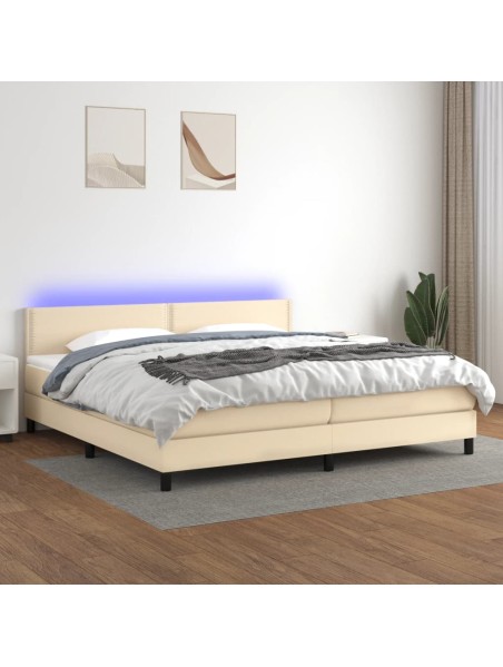 Boxspringbett mit Matratze & LED Creme 200x200 cm Stoff