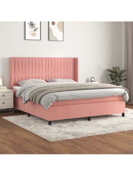 Boxspringbett mit Matratze Rosa 180x200 cm Samt