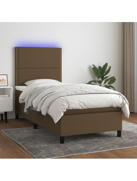 Boxspringbett mit Matratze & LED Dunkelbraun 90x190 cm Stoff