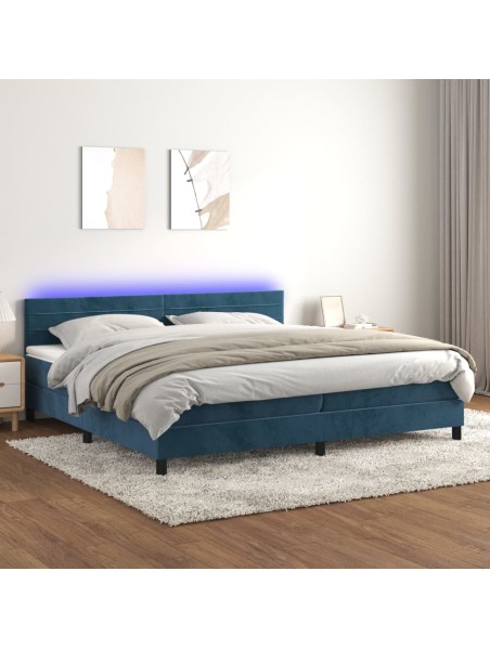 Boxspringbett mit Matratze & LED Dunkelblau 200x200 cm Samt