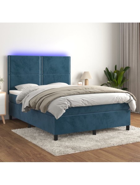 Boxspringbett mit Matratze & LED Dunkelblau 140x190 cm Samt