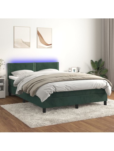 Boxspringbett mit Matratze & LED Dunkelgrün 140x200 cm Samt