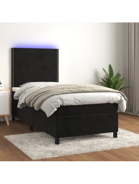 Boxspringbett mit Matratze & LED Schwarz 90x190 cm Samt