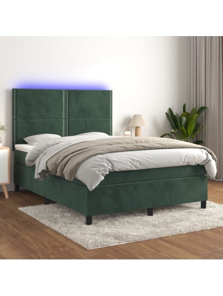 Boxspringbett mit Matratze & LED Dunkelgrün 140x200 cm Samt