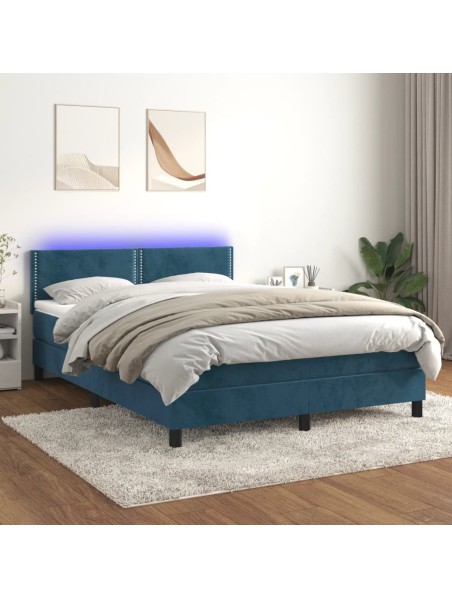 Boxspringbett mit Matratze & LED Dunkelblau 140x190 cm Samt