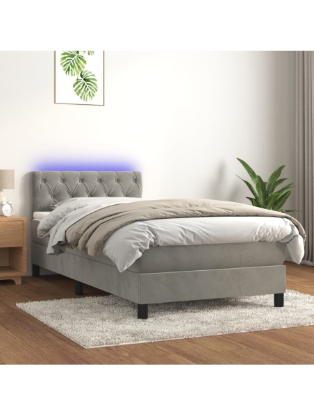 Boxspringbett mit Matratze & LED Hellgrau 80x200 cm Samt