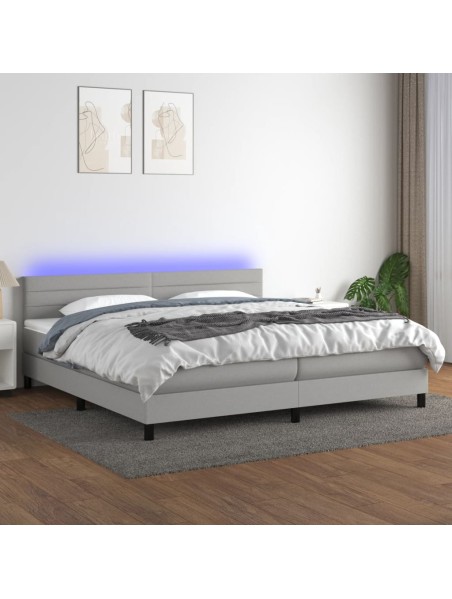 Boxspringbett mit Matratze & LED Hellgrau 200x200 cm Stoff