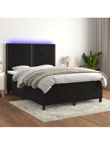 Boxspringbett mit Matratze & LED Schwarz 140x190 cm Samt