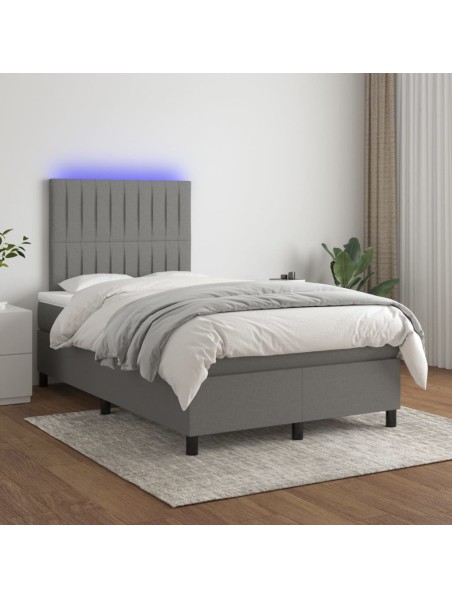 Boxspringbett mit Matratze & LED Dunkelgrau 120x200 cm Stoff