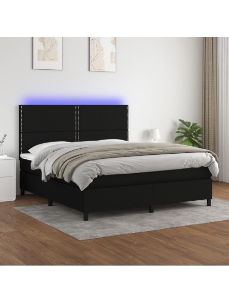 Boxspringbett mit Matratze & LED Schwarz 160x200 cm Stoff