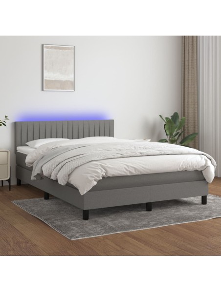 Boxspringbett mit Matratze & LED Dunkelgrau 140x200 cm Stoff