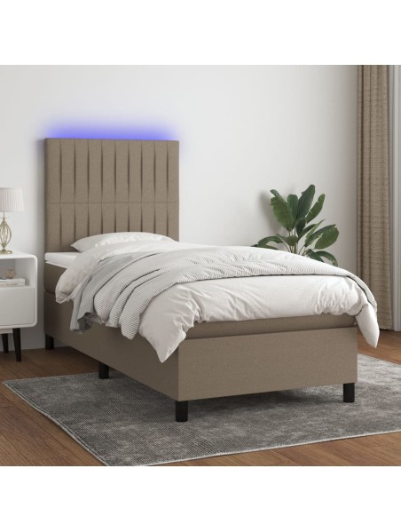 Boxspringbett mit Matratze & LED Taupe 100x200 cm Stoff