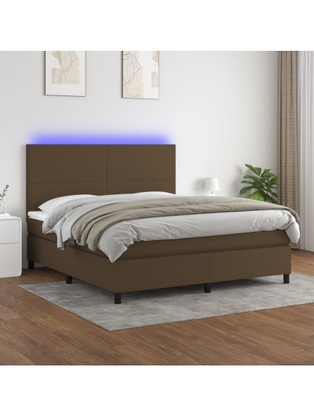 Boxspringbett mit Matratze & LED Dunkelbraun 180x200 cm Stoff