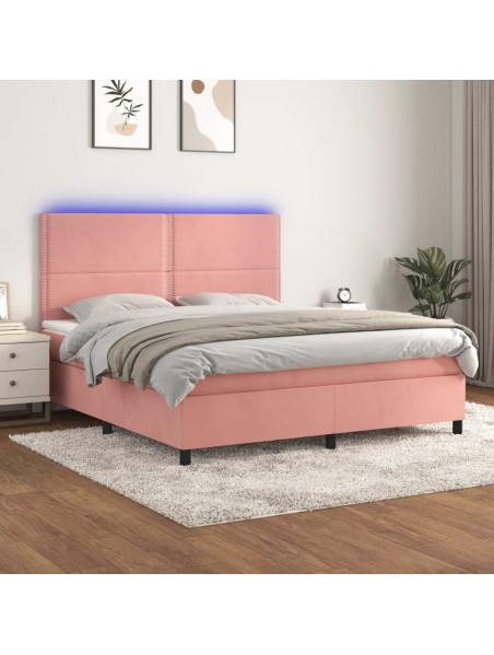 Boxspringbett mit Matratze & LED Rosa 180x200 cm Samt