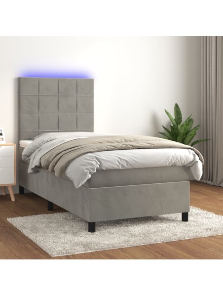 Boxspringbett mit Matratze & LED Hellgrau 80x200 cm Samt