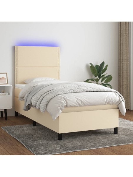 Boxspringbett mit Matratze & LED Creme 90x190 cm Stoff