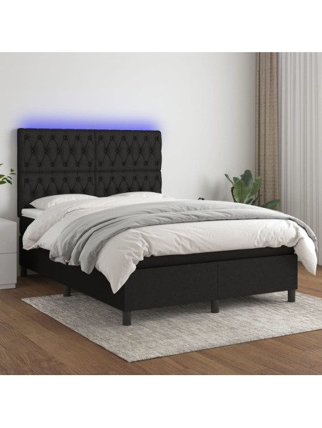 Boxspringbett mit Matratze & LED Schwarz 140x200 cm Stoff