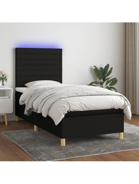 Boxspringbett mit Matratze & LED Schwarz 100x200 cm Stoff