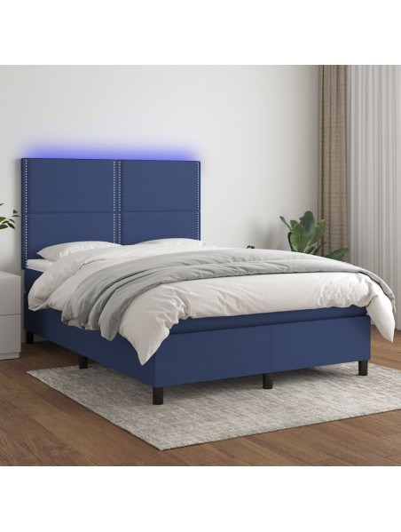 Boxspringbett mit Matratze & LED Blau 140x190 cm Stoff