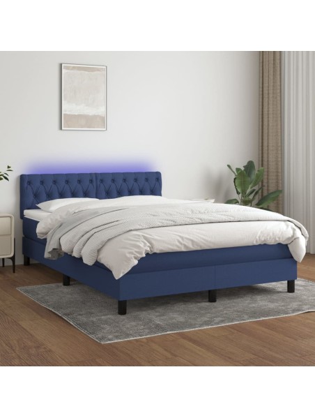 Boxspringbett mit Matratze & LED Blau 140x200 cm Stoff