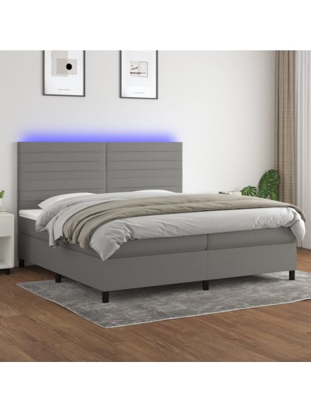 Boxspringbett mit Matratze & LED Dunkelgrau 200x200 cm Stoff