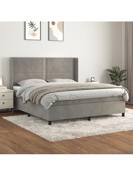 Boxspringbett mit Matratze Hellgrau 160x200 cm Samt