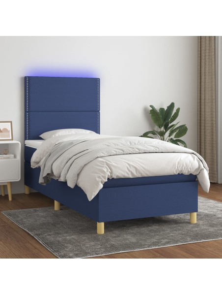 Boxspringbett mit Matratze & LED Blau 100x200 cm Stoff