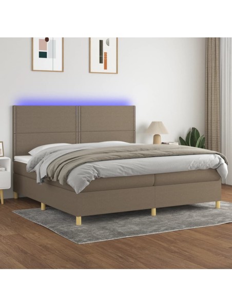 Boxspringbett mit Matratze & LED Taupe 200x200 cm Stoff