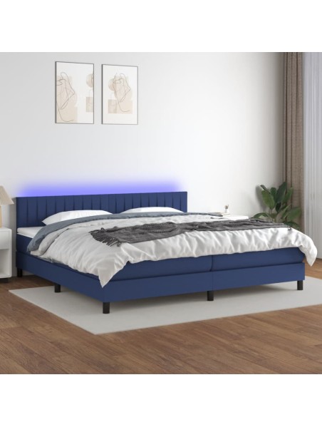 Boxspringbett mit Matratze & LED Blau 200x200 cm Stoff