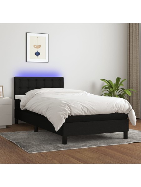 Boxspringbett mit Matratze & LED Schwarz 100x200 cm Stoff