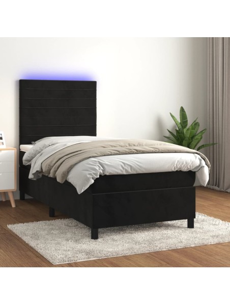 Boxspringbett mit Matratze & LED Schwarz 80x200 cm Samt