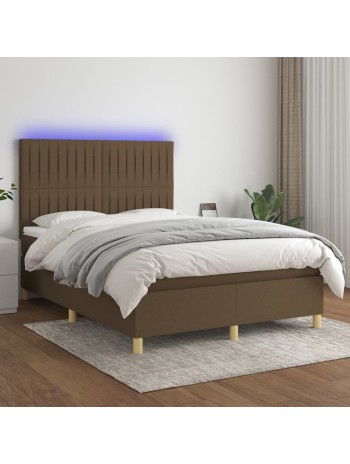 Boxspringbett mit Matratze & LED Dunkelbraun 140x200 cm Stoff