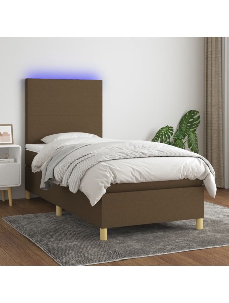 Boxspringbett mit Matratze & LED Dunkelbraun 90x190 cm Stoff