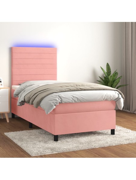 Boxspringbett mit Matratze & LED Rosa 90x200 cm Samt