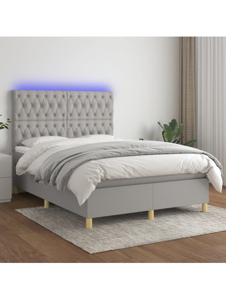 Boxspringbett mit Matratze & LED Hellgrau 140x200 cm Stoff