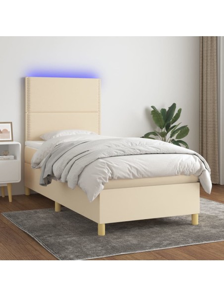 Boxspringbett mit Matratze & LED Creme 90x200 cm Stoff