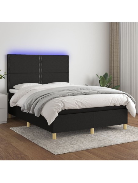 Boxspringbett mit Matratze & LED Schwarz 140x190 cm Stoff