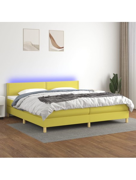 Boxspringbett mit Matratze & LED Grün 200x200 cm Stoff