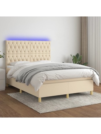 Boxspringbett mit Matratze & LED Creme 140x200 cm Stoff