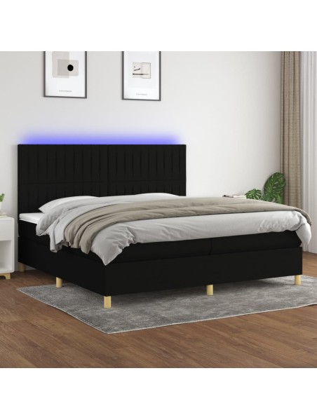 Boxspringbett mit Matratze & LED Schwarz 200x200 cm Stoff