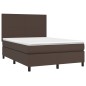 Boxspringbett mit Matratze & LED Braun 140x190 cm Kunstleder