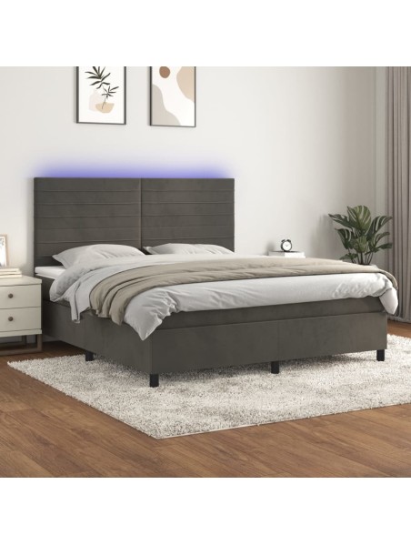 Boxspringbett mit Matratze & LED Dunkelgrau 180x200 cm Samt